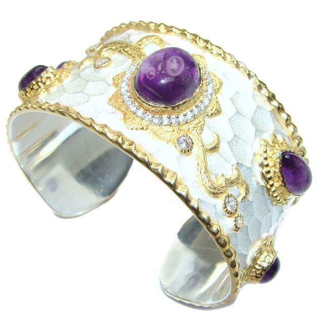 Enchanted Beauty Amethyst 24K Gold over .925 Sterling Silver antique patina Bracelet / Cuff
