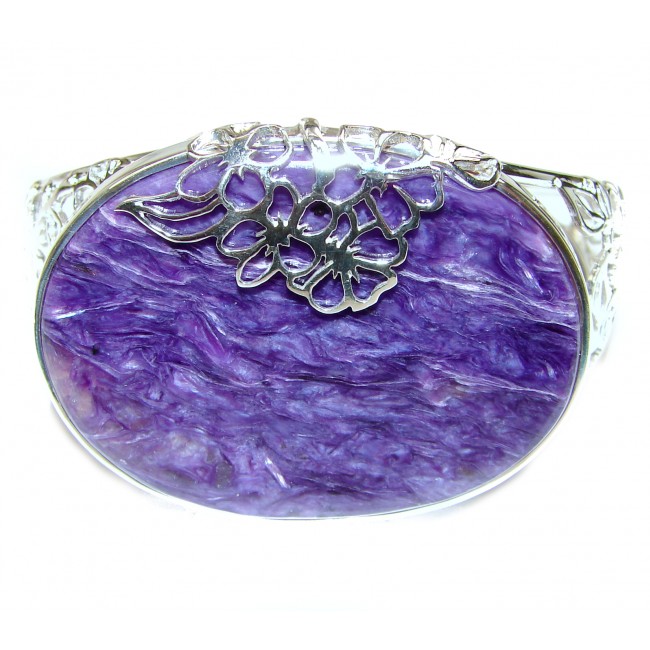 Nature Inspired Design genuine Siberian Charoite .925 Sterling Silver Bracelet / Cuff