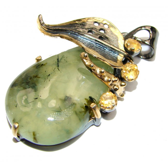 Beautiful genuine Prehnite 18K Gold over .925 Sterling Silver handcrafted Pendant