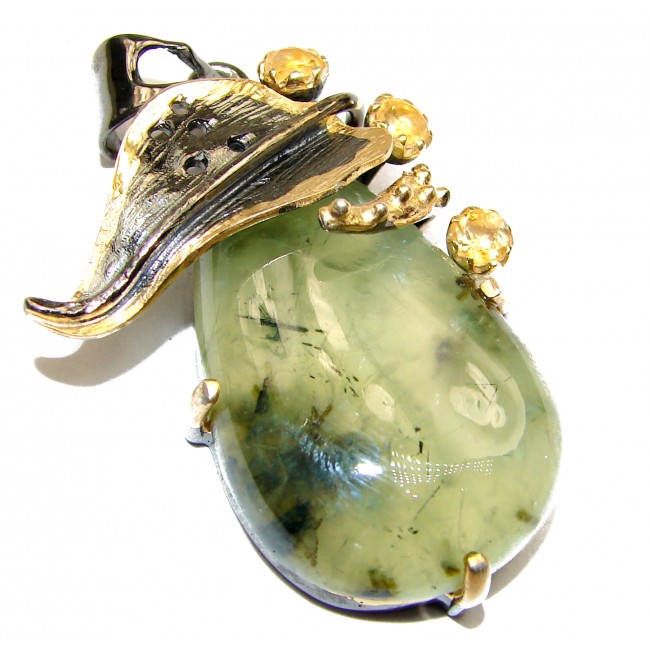 Beautiful genuine Prehnite 18K Gold over .925 Sterling Silver handcrafted Pendant