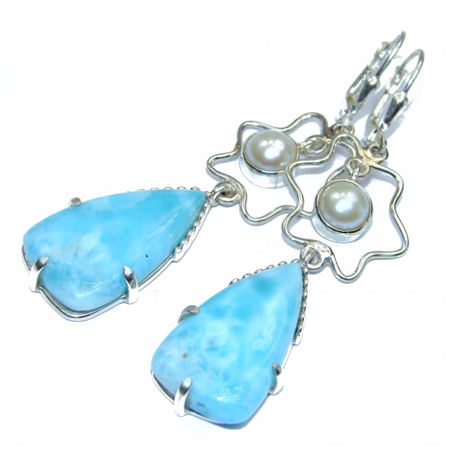 Sublime genuine Blue Larimar .925 Sterling Silver handmade earrings