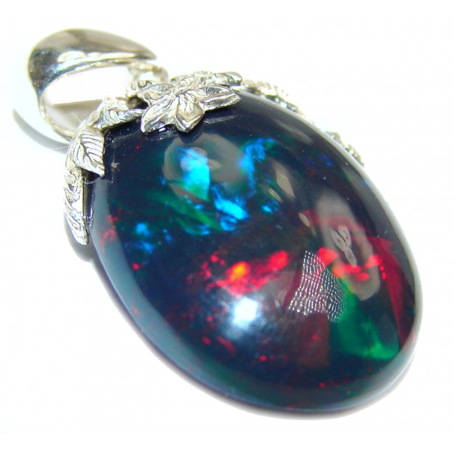 Pure Perfection 25ctw Authentic Black Opal .925 Sterling Silver handmade Pendant