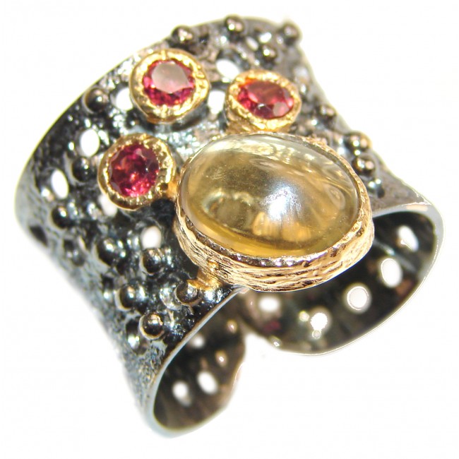 Vintage Style 9ct Natural Citrine 18ct Gold over .925 Sterling Silver handcrafted Ring s. 7 adjustable