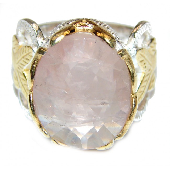 Authentic faceted Rose Quartz 18K Gold over .925 Sterling Silver handcrafted ring s. 5 3/4