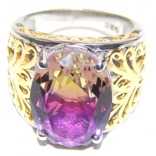 HUGE oval cut Ametrine 18K Gold over .925 Sterling Silver handcrafted Ring s. 8