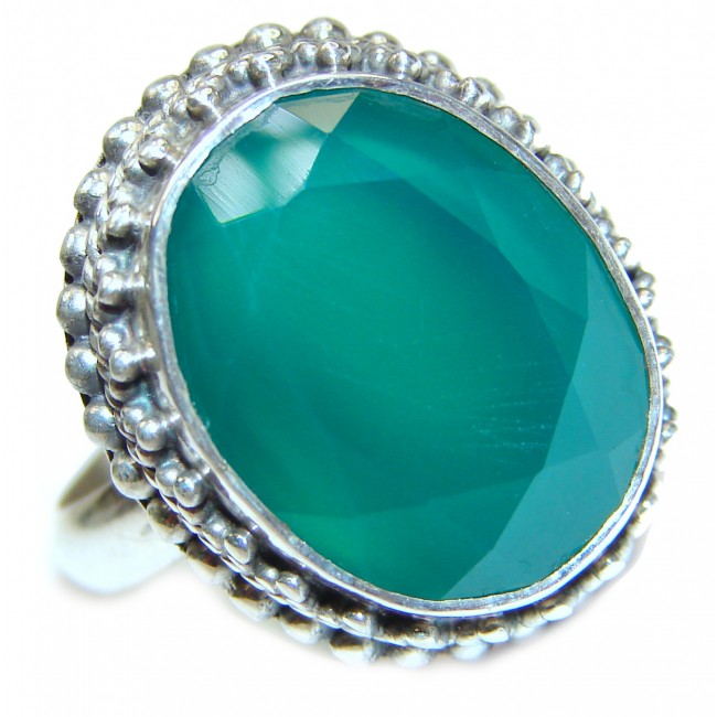 Green Jade .925 Sterling Silver ring s. 10