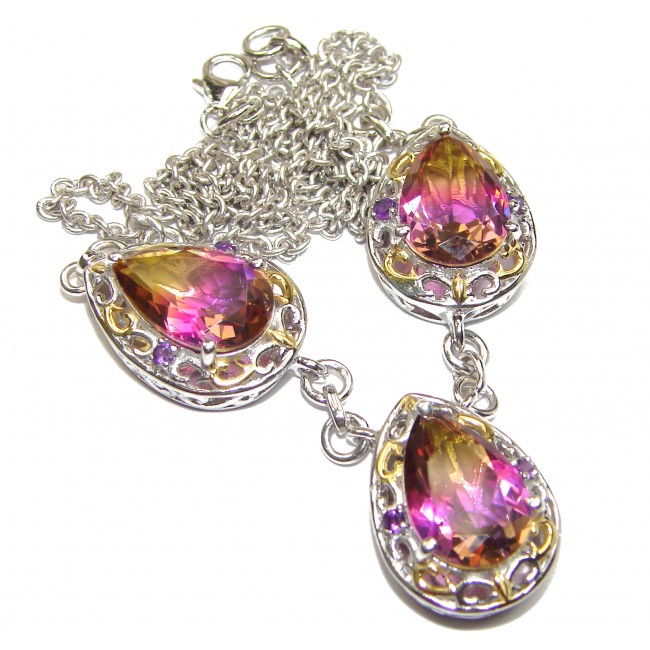 Pear cut Bi-color Ametrine .925 Sterling Silver handcrafted necklace