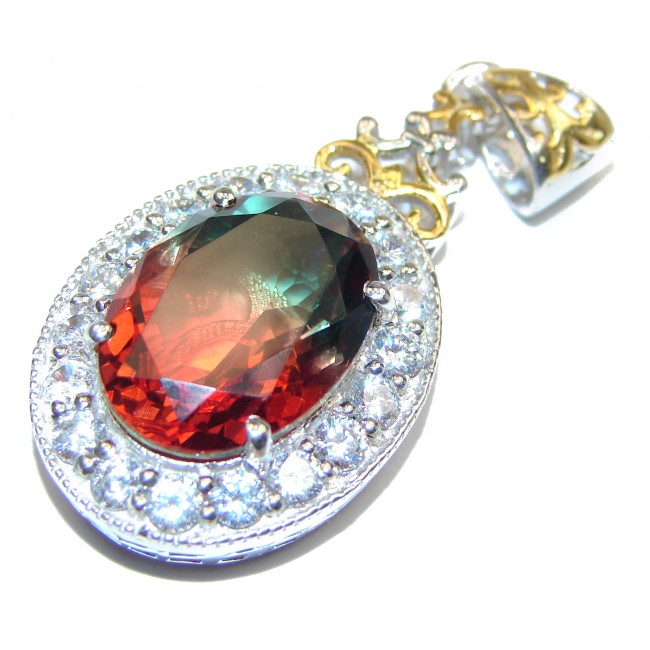 Deluxe Oval cut Tourmaline Topaz 18K Gold over .925 Sterling Silver handmade Pendant