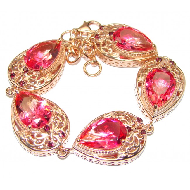 Large Luxury oval cut Pink Tourmaline .925 Sterling Silver handmade Bracelet