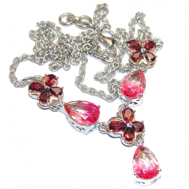 Pear cut Pink Tourmaine Garnet .925 Sterling Silver handcrafted necklace
