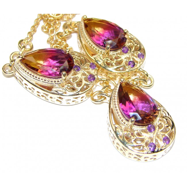 Pear cut Bi-color Ametrine 18K Gold over .925 Sterling Silver handcrafted necklace
