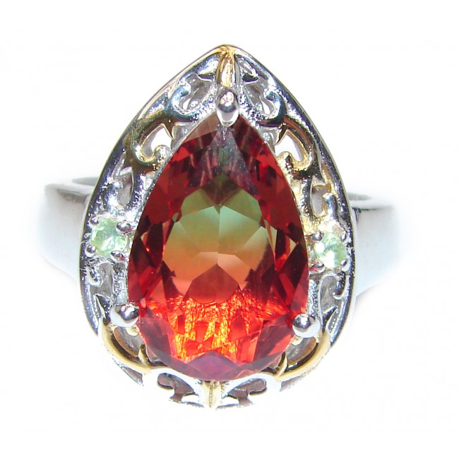 Top Quality Magic Tourmaline 18K Gold over .925 Sterling Silver handcrafted Ring s. 6 3/4