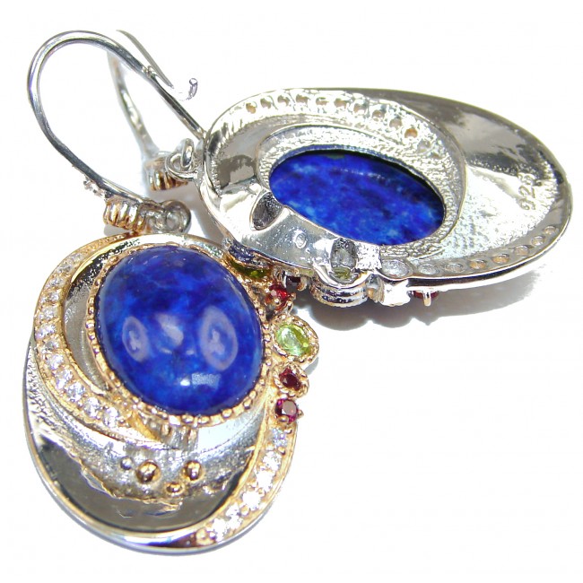 Bohemmian Style genuine Blue Lapis Lazuli .925 Sterling Silver handmade earrings