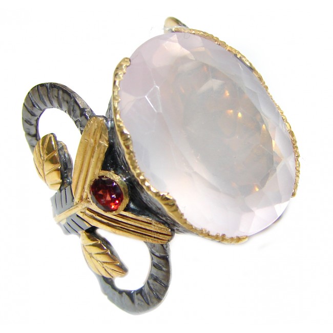 Authentic faceted Rose Quartz 18K Gold over .925 Sterling Silver handcrafted ring s. 7