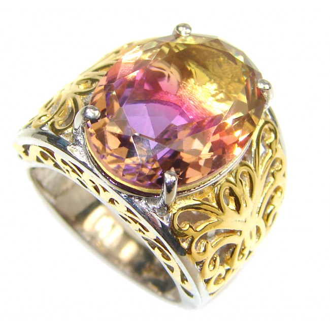 HUGE oval cut Ametrine 18K Gold over .925 Sterling Silver handcrafted Ring s. 7 1/4