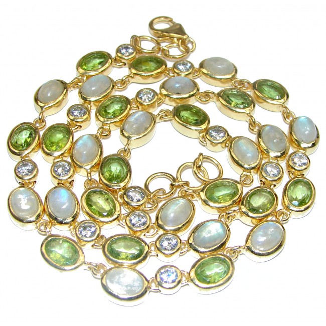 Great Masterpiece genuine Peridot Moonstone 18K Gold over .925 Sterling Silver handmade necklace