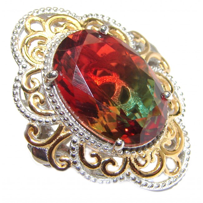 Huge Top Quality Volcanic Tourmaline 18K Gold over .925 Sterling Silver handcrafted Ring s. 6 1/2