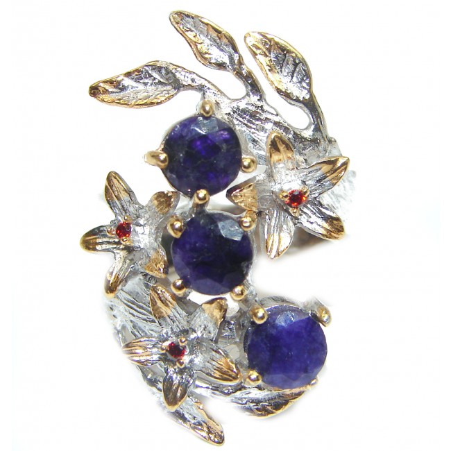 Vintage Style Sapphire 14K Gold over .925 Sterling Silver handcrafted ring; s. 7 1/2
