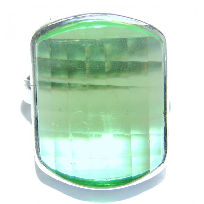Green Quartz .925 Sterling Silver handcrafted ring; s. 7 3/4