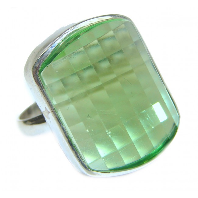 Green Quartz .925 Sterling Silver handcrafted ring; s. 7 3/4