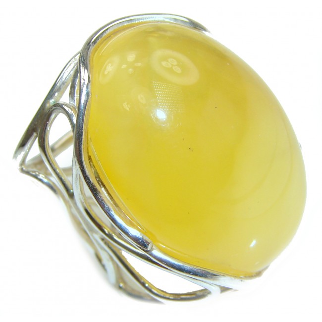 Lrage Genuine Butterscotch Baltic Amber .925 Sterling Silver handmade Ring size 7 adjustable