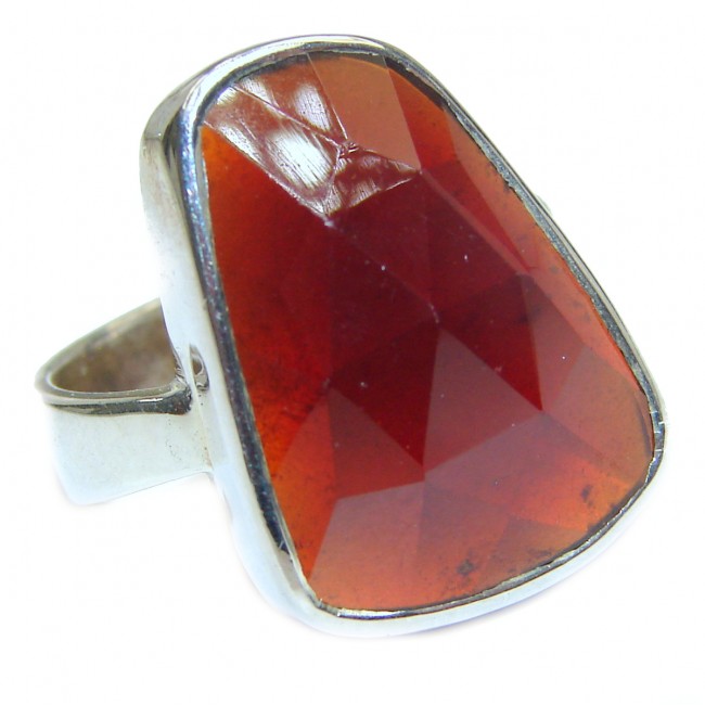 Large genuine Ruby .925 Sterling Silver Statement Italy made ring; s. 9