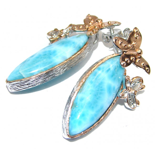 Blue Larimar 18K Gold over .925 Sterling Silver stud earrings