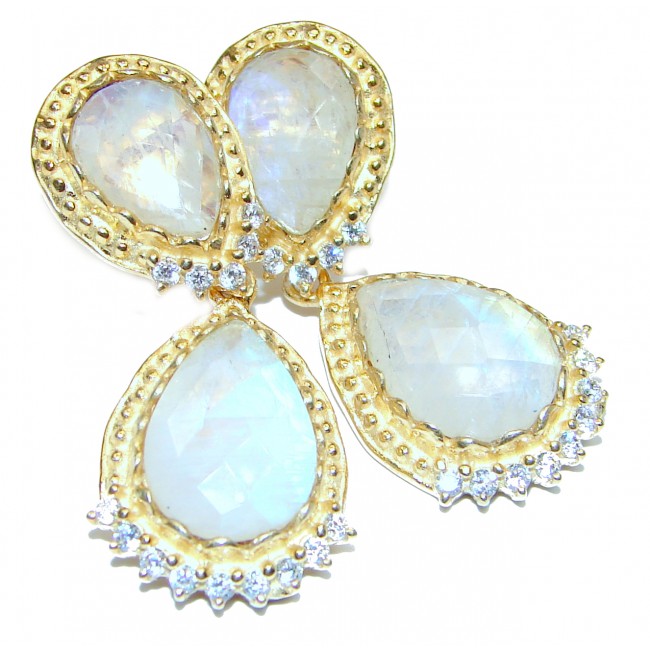 Genuine Rainbow Moonstone 18K Gold over .925 Sterling Silver handcrafted stud Earrings