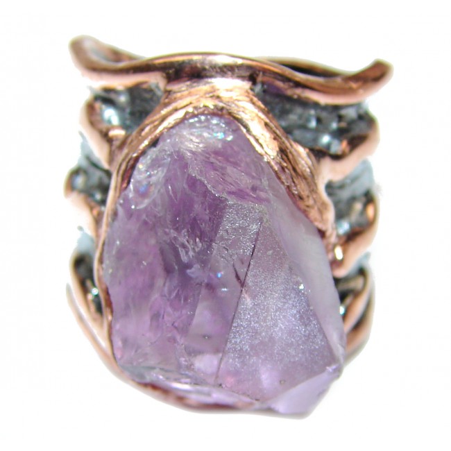 Jumbo! Vintage Style Rough Amethyst .925 Sterling Silver handmade Cocktail Ring s. 7 1/2
