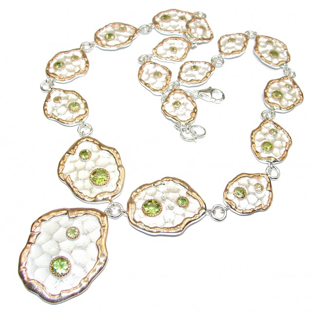 Masterpiece Peridot 18K Gold & antique patina over .925 Sterling Silver handcrafted necklace
