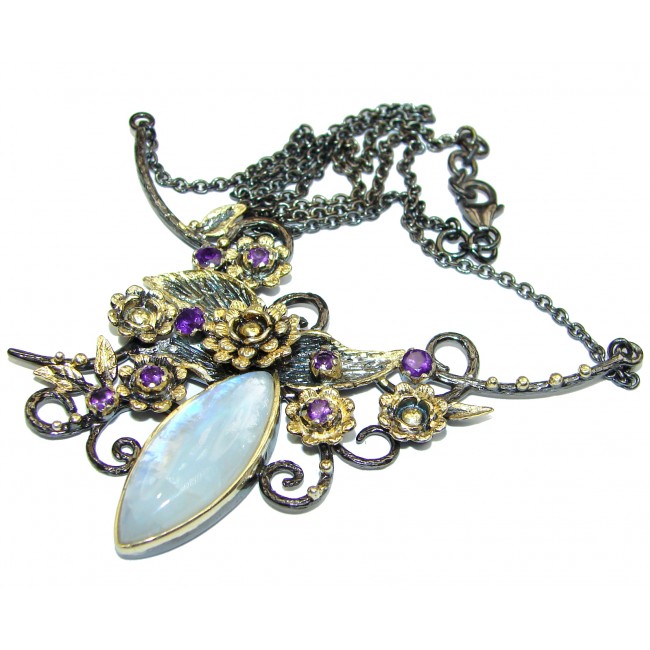 Dramatic Design Fire Moonstone 18K Gold over .925 Sterling Silver handcrafted necklace