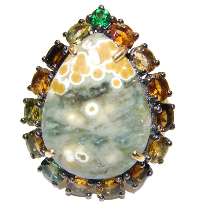 Great Ocean Jasper Tourmaline .925 Sterling Silver handcrafted Ring s. 7
