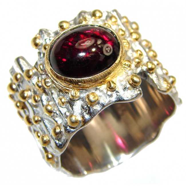 Large genuine Ruby 18K Gold over .925 Sterling Silver Statement Italy made ring; s. 7 3/4