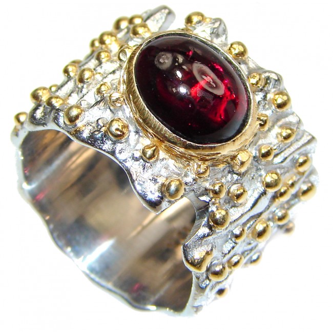 Large genuine Ruby 18K Gold over .925 Sterling Silver Statement Italy made ring; s. 7 3/4