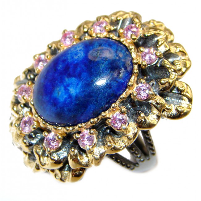 Large Natural Lapis Lazuli 18K Gold over .925 Sterling Silver handcrafted ring size 6 1/2