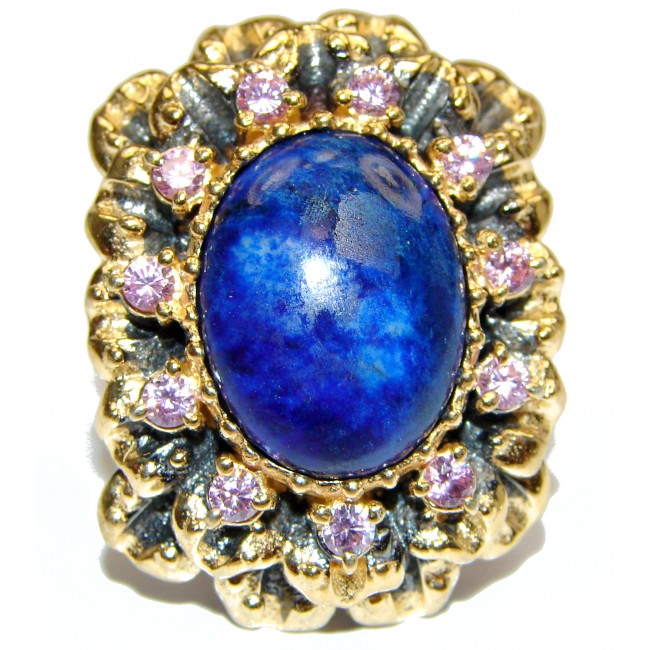 Large Natural Lapis Lazuli 18K Gold over .925 Sterling Silver handcrafted ring size 6 1/2