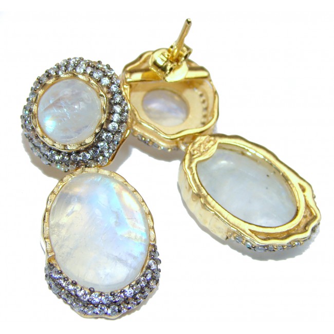 Genuine Rainbow Moonstone 18K Gold over .925 Sterling Silver handcrafted stud Earrings