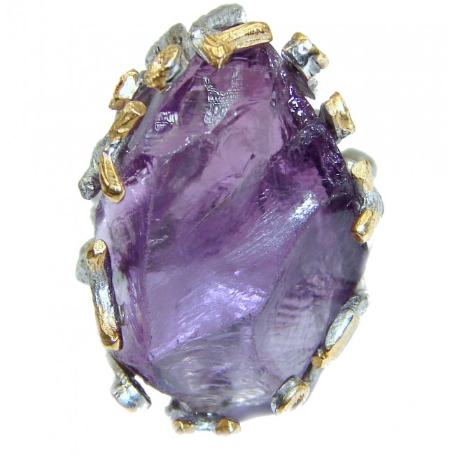 Jumbo! Vintage Style Rough Amethyst .925 Sterling Silver handmade Cocktail Ring s. 8