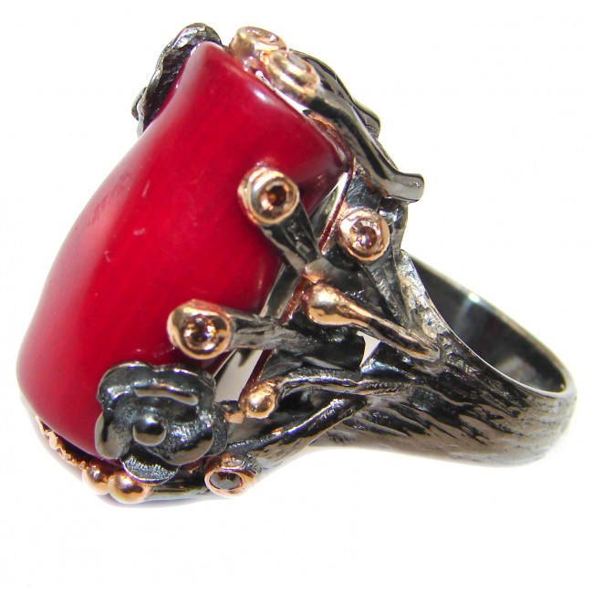 Natural Fossilized Coral 18K Gold over .925 Sterling Silver handmade ring s. 6