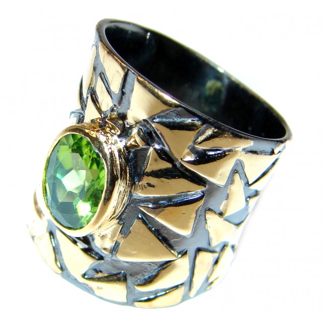 Energizing genuine Peridot 18K Gold over .925 Sterling Silver handcrafted Ring size 6