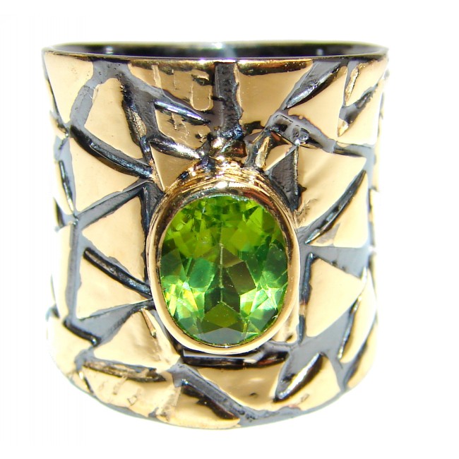 Energizing genuine Peridot 18K Gold over .925 Sterling Silver handcrafted Ring size 6