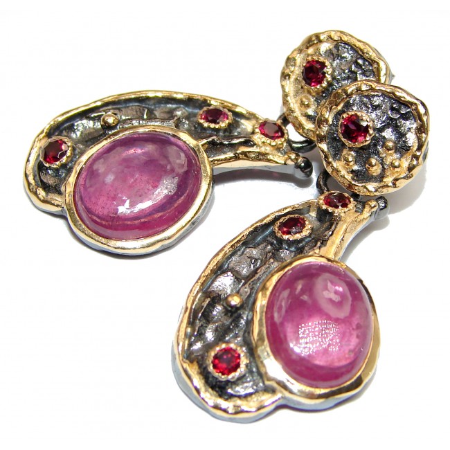 Juicy authentic Ruby 18k Gold over .925 Sterling Silver handmade Earrings