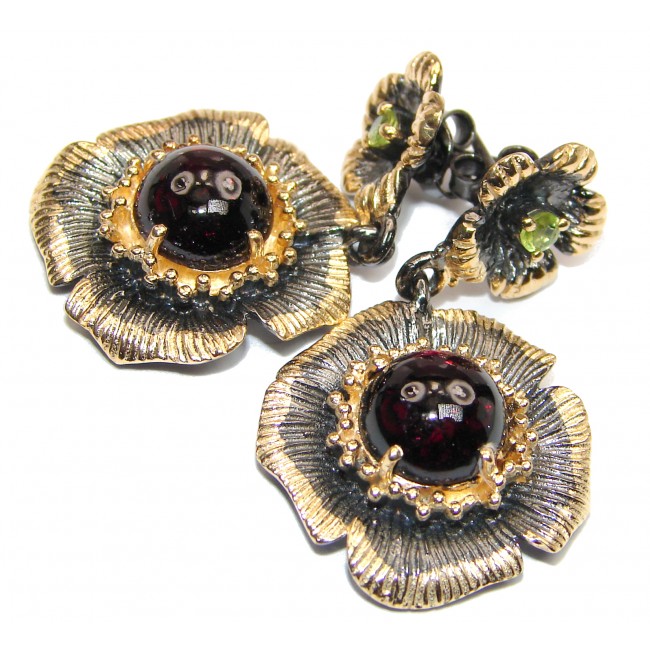 Vintage Flowers Authentic Garnet Gold over .925 Sterling Silver handmade earrings
