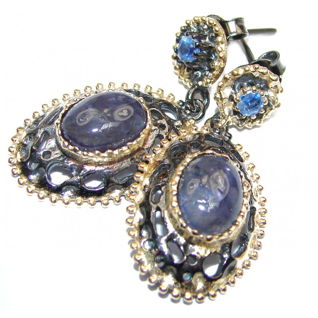 Perfect genuine Tanzanite 18K Gold over .925 Sterling Silver handmade earrings