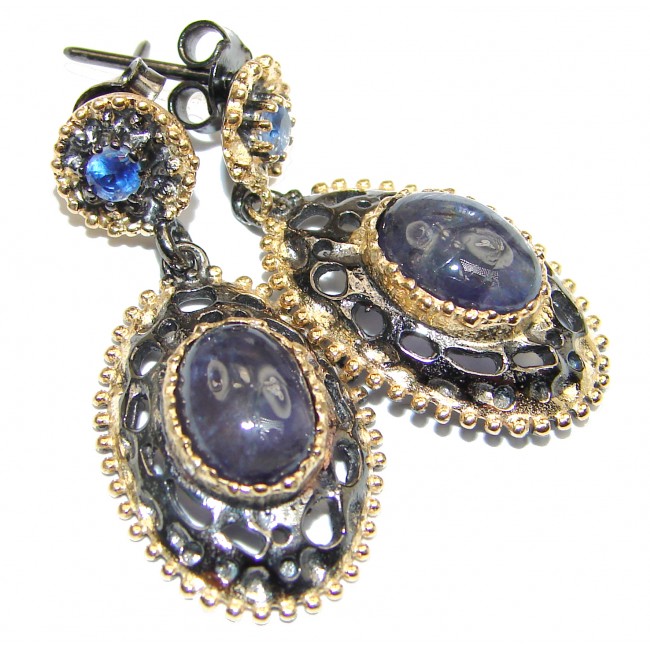Perfect genuine Tanzanite 18K Gold over .925 Sterling Silver handmade earrings