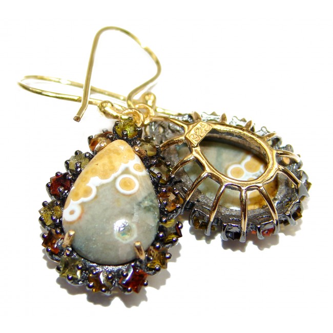 Sublime Authentic Ocean Jasper 24K Gold over .925 Sterling Silver handmade earrings
