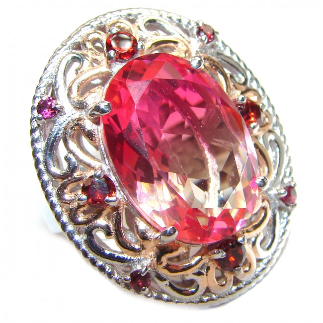 Huge Top Quality Volcanic Pink Tourmaline 18 K Gold over .925 Sterling Silver handcrafted Ring s. 8