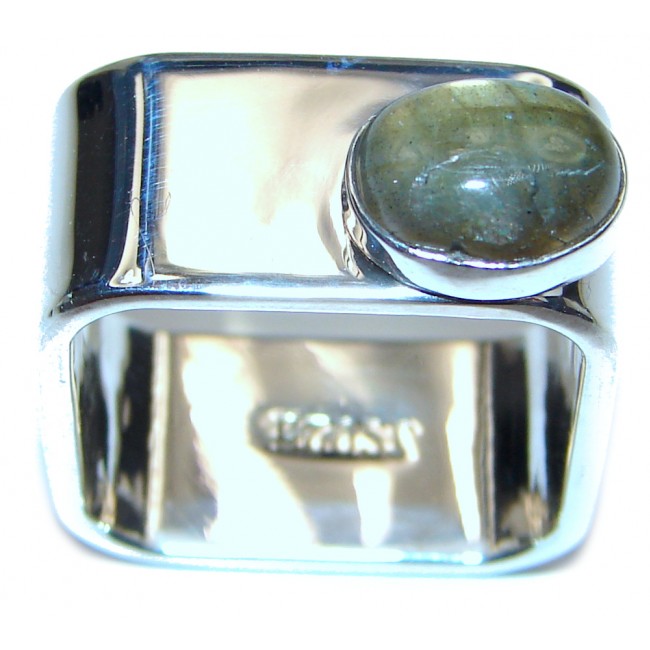 Blue Aura Fire Labradorite hammered Sterling Silver ring size 7