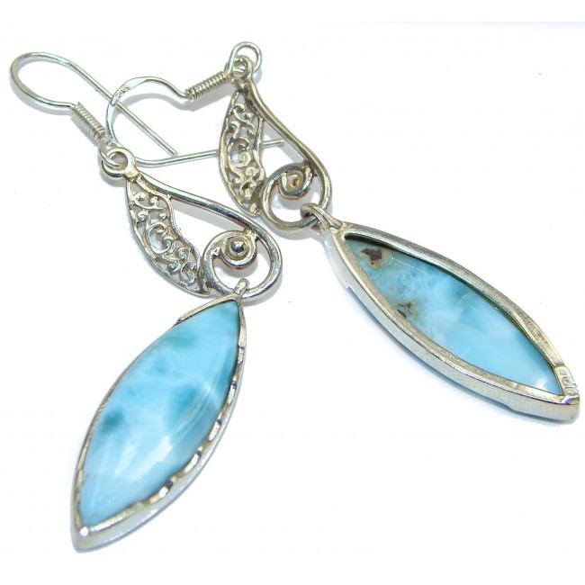 Large Sublime genuine Blue Larimar .925 Sterling Silver handmade earrings