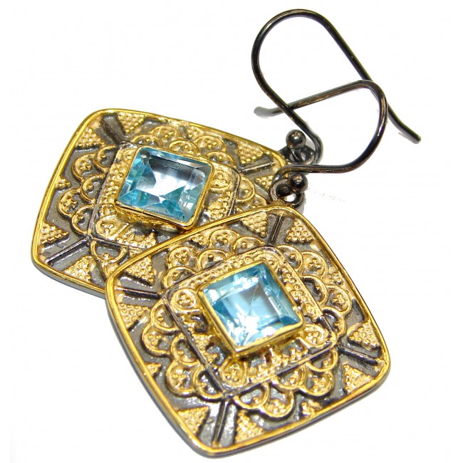 Rich Design Swiss Blue Topaz 18k Gold .925 Sterling Silver handcrafted earrings
